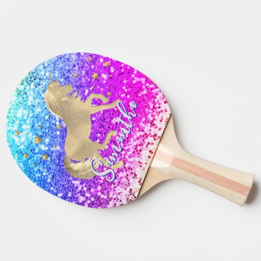 Cute unicorn roze Glitter Regenbooggougrammonogram Tafeltennisbatje (Zijkant)