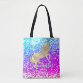 Cute unicorn roze Glitter Regenbooggougrammonogram Tote Bag (Voorkant)