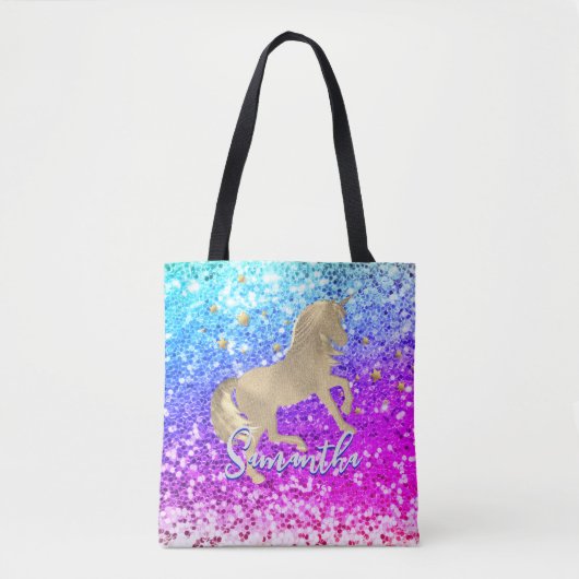 Cute unicorn roze Glitter Regenbooggougrammonogram Tote Bag (Voorkant)