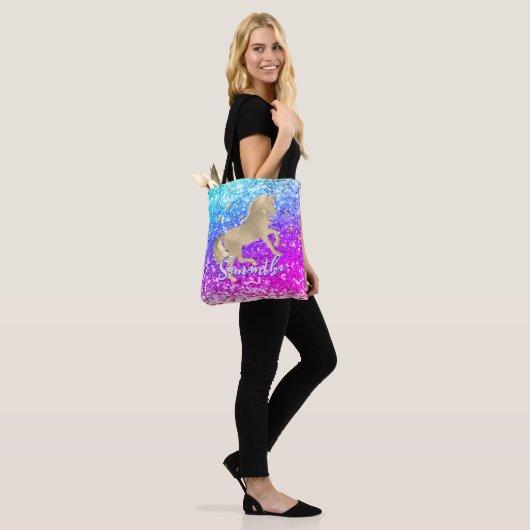 Cute unicorn roze Glitter Regenbooggougrammonogram Tote Bag (Op model)