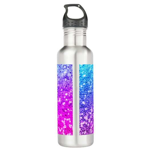 Cute unicorn roze Glitter Regenbooggougrammonogram Waterfles (Achterkant)