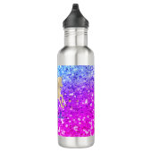 Cute unicorn roze Glitter Regenbooggougrammonogram Waterfles (Rechts)