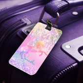 Cute unicorn roze Glitter regenboogschijven monogr Bagagelabel
