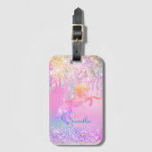 Cute unicorn roze Glitter regenboogschijven monogr Bagagelabel (Voorkant (verticaal))