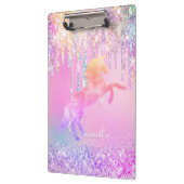 Cute unicorn roze Glitter regenboogschijven monogr Klembord (Links)