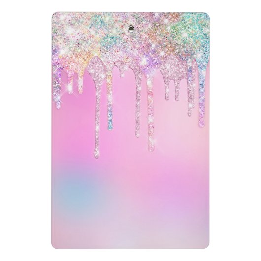 Cute unicorn roze Glitter regenboogschijven monogr Mini Klembord (Achterkant)