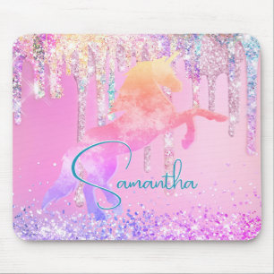 Cute unicorn roze Glitter regenboogschijven monogr Muismat