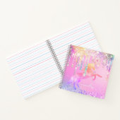 Cute unicorn roze Glitter regenboogschijven monogr Notitieboek (Binnen)