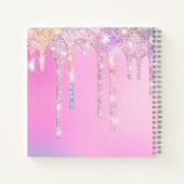 Cute unicorn roze Glitter regenboogschijven monogr Notitieboek (Achterkant)