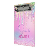 Cute unicorn roze glitter verjaardagsmonogram mini klembord (Angled2)