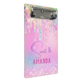 Cute unicorn roze glitter verjaardagsmonogram mini klembord (Schuin)