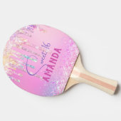 Cute unicorn roze glitter verjaardagsmonogram tafeltennisbatje (Zijkant)