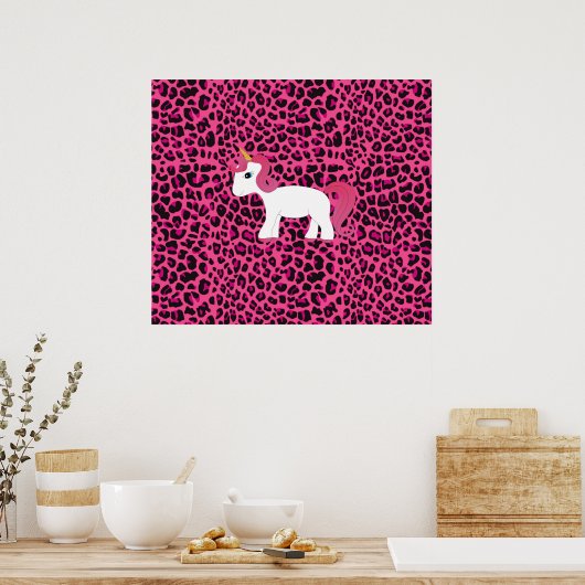 Cute unicorn roze luipaard poster (Keuken)