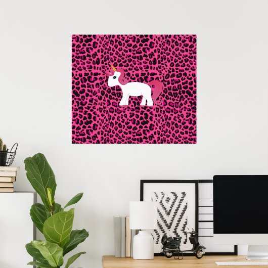 Cute unicorn roze luipaard poster (Thuiskantoor)
