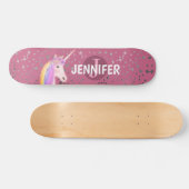 Cute Unicorn Roze Rose Fantasy Stars Gepersonalise Persoonlijk Skateboard (Horizontaal)