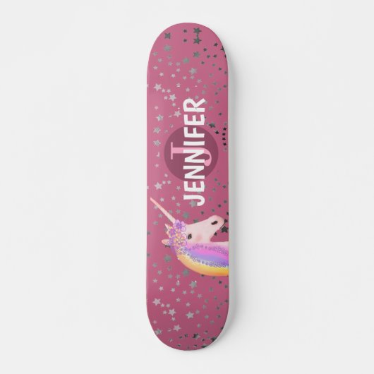 Cute Unicorn Roze Rose Fantasy Stars Gepersonalise Persoonlijk Skateboard (Voorkant)