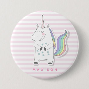 Cute Unicorn - Roze striped Ronde Button 7,6 Cm