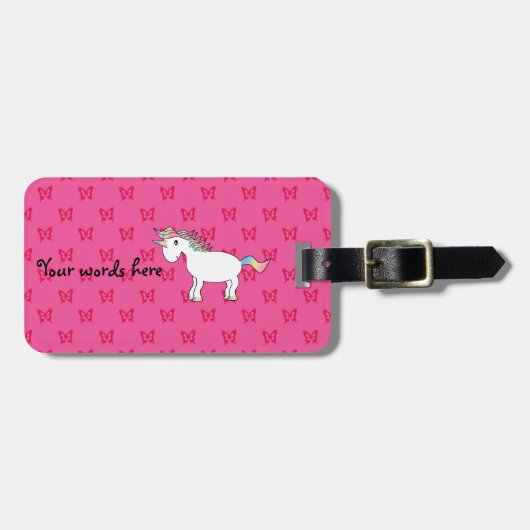 Cute unicorn roze vlinder bagagelabel (Voorkant horizontaal)
