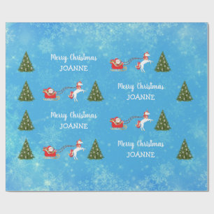 Cute Unicorn Santa Persoonlijke Kerstnaam Cadeaupapier