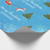 Cute Unicorn Santa Persoonlijke Kerstnaam Cadeaupapier (Hoek)