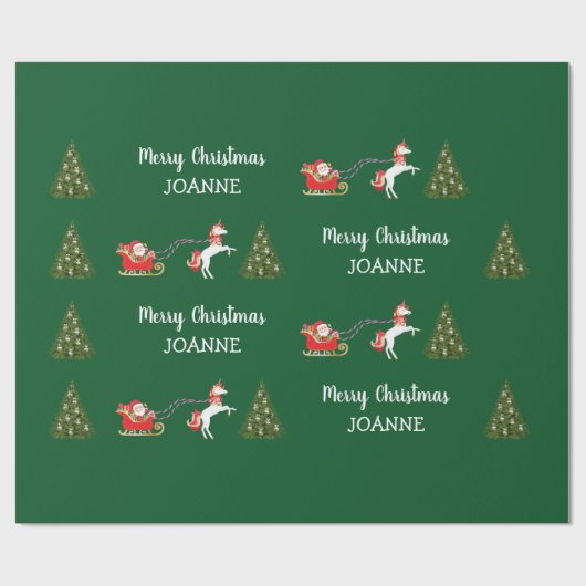 Cute Unicorn Santa Persoonlijke Kerstnaam Cadeaupapier (Vlak)