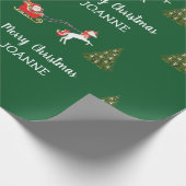 Cute Unicorn Santa Persoonlijke Kerstnaam Cadeaupapier (Hoek)