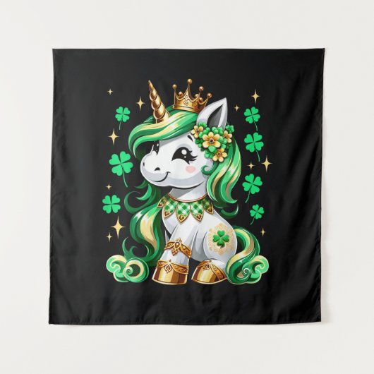 Cute Unicorn Shamrock St Patricks Day Wandkleed (Voorkant)