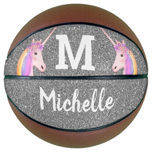 Cute Unicorn Silver Glitter Kinder Basketbal (Voorkant)