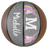 Cute Unicorn Silver Glitter Kinder Basketbal (Verticaal)