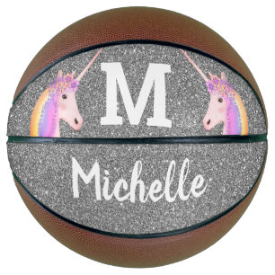 Cute Unicorn Silver Glitter Kinderen Basketbal