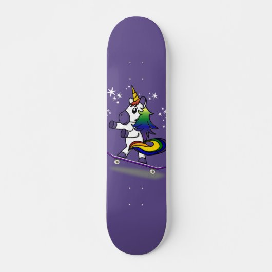 Cute Unicorn Skateboarding Cartoon Paars Persoonlijk Skateboard (Voorkant)