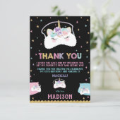 Cute Unicorn Sleep Mask Slumber Sluepover Party Bedankkaart (Staand voorkant)