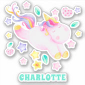 Cute Unicorn - Speciaal Lavender Kinder Klassiek Sticker (Voorkant)
