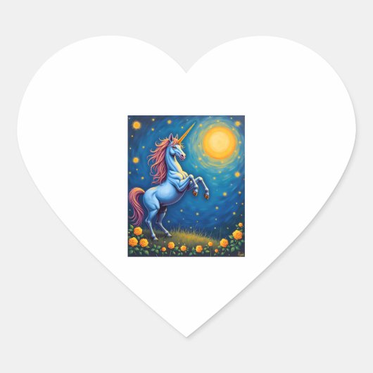 Cute Unicorn Starry Night (4) Hart Sticker (Voorkant)