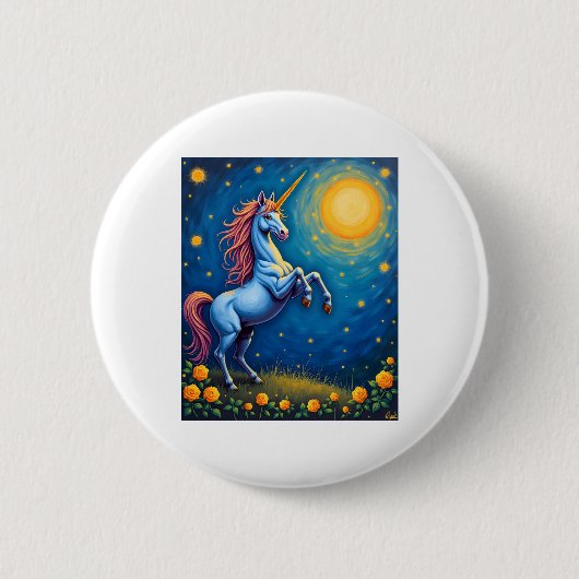 Cute Unicorn Starry Night (4) Ronde Button 5,7 Cm (Voorkant)