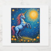 Cute Unicorn Starry Night (4) Sparkling Wijnetiket (Enkel label)