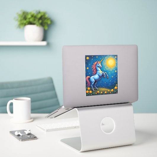 Cute Unicorn Starry Night (4) Sticker (Laptop op bureau)