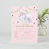 Cute Unicorn, Stars Baby shower Invitation Kaart (Staand voorkant)