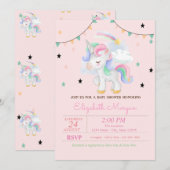 Cute Unicorn, Stars Baby shower Invitation Kaart (Voorkant / Achterkant)