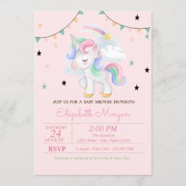 Cute Unicorn, Stars Baby shower Invitation Kaart