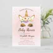 Cute Unicorn, Stars Baby shower Invitation Kaart (Staand voorkant)