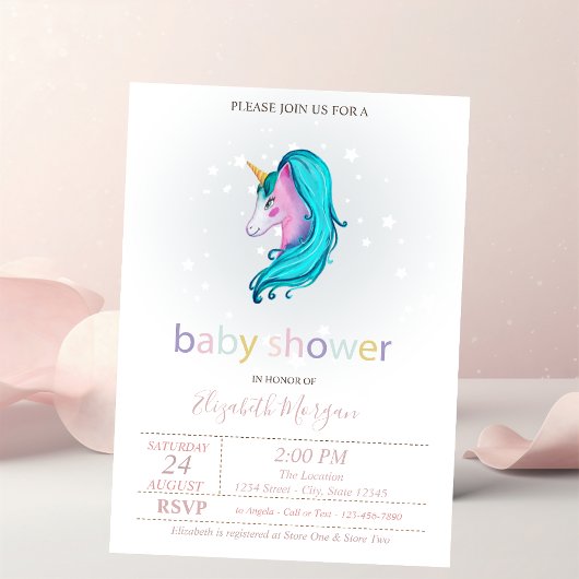 Cute Unicorn Stars Baby shower Kaart