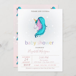 Cute Unicorn Stars Baby shower Kaart