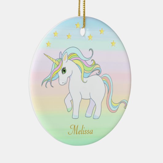 Cute Unicorn & Stars op parelkleuren Keramisch Ornament (Rechts)