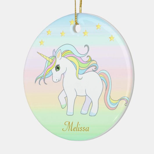 Cute Unicorn & Stars op parelkleuren Keramisch Ornament (Links)