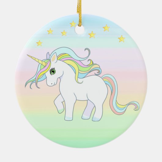 Cute Unicorn & Stars op parelkleuren Keramisch Ornament (Achterkant)