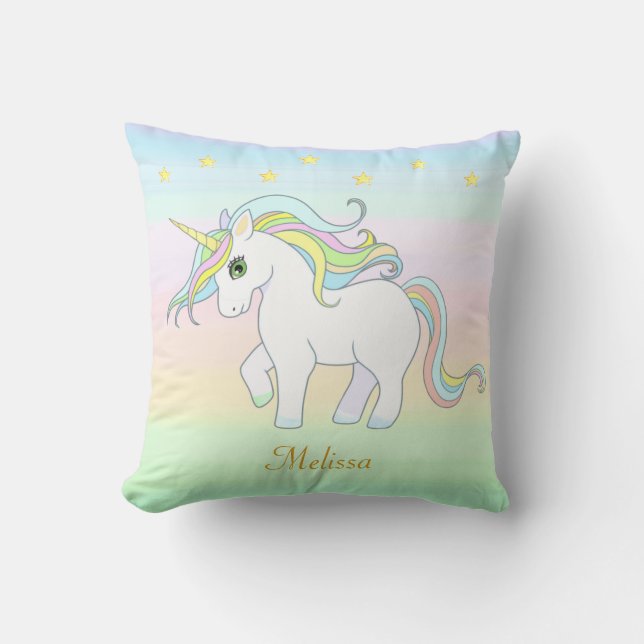 Cute Unicorn & Stars op parelkleuren Kussen (Voorkant)