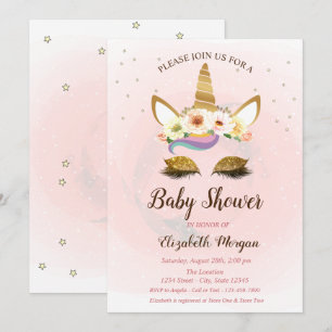 Cute Unicorn, Sterren Baby Shower Uitnodiging