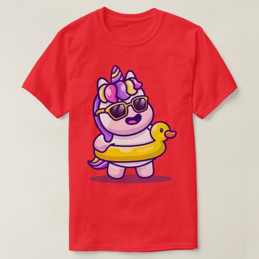 Cute Unicorn Summer met zwemkip T-shirt (Design voorkant)