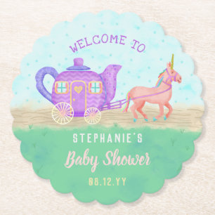 Cute Unicorn Tea Party Baby shower Chariot Kartonnen Onderzetters